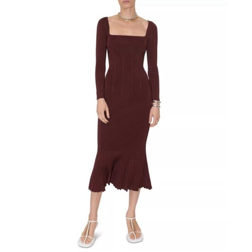 Galvan London BURGUNDY Atalanta Midi Dress, Size S New w/Tag Retail $950
